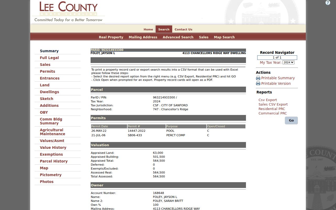 Sanford people search sample parcel owner profile