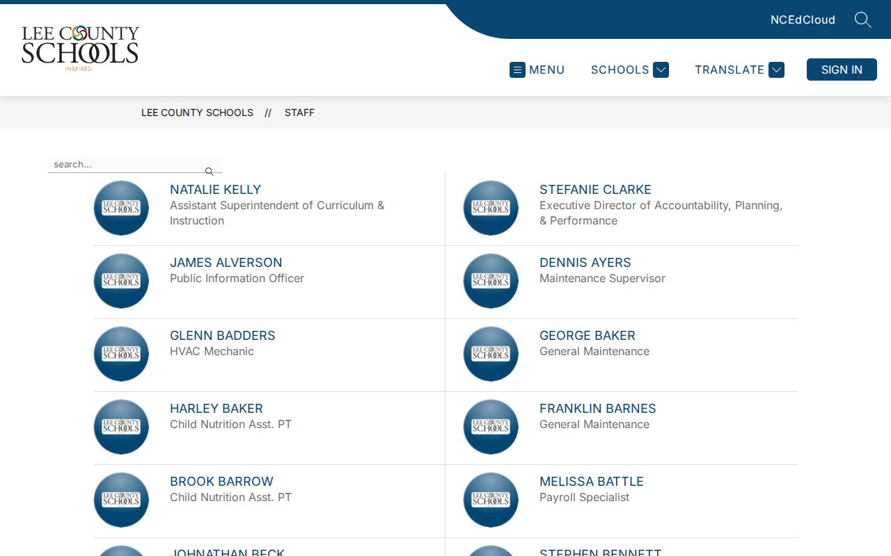 Sanford people directories Lee County Schools staff listings