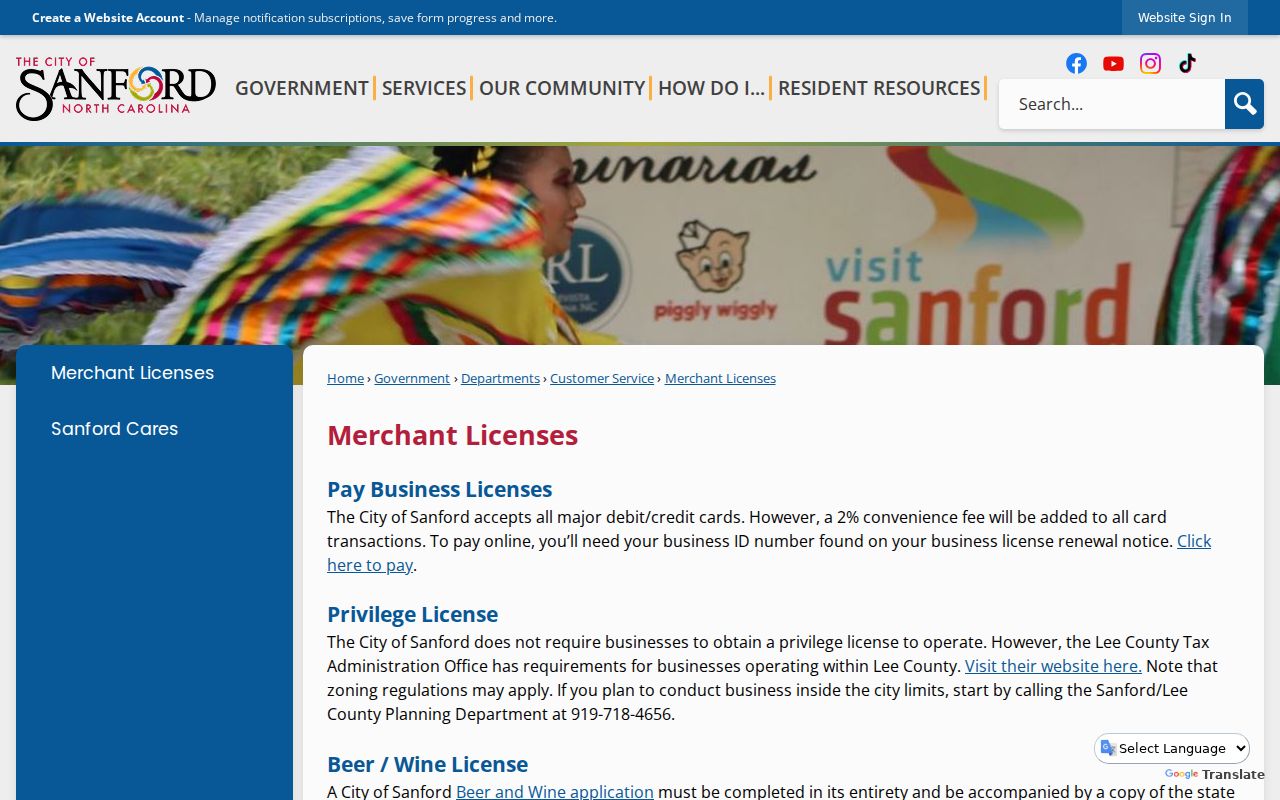 Sanford public records information for merchant licenses