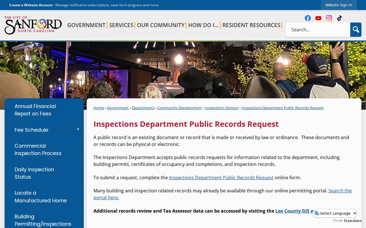 Sanford public records request route for inspections