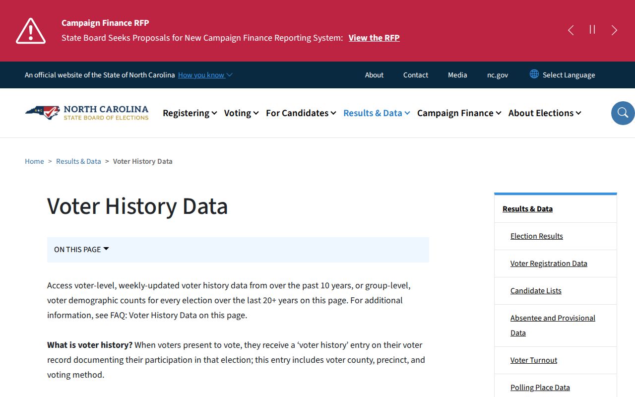 Sanford voter records participation history downloads
